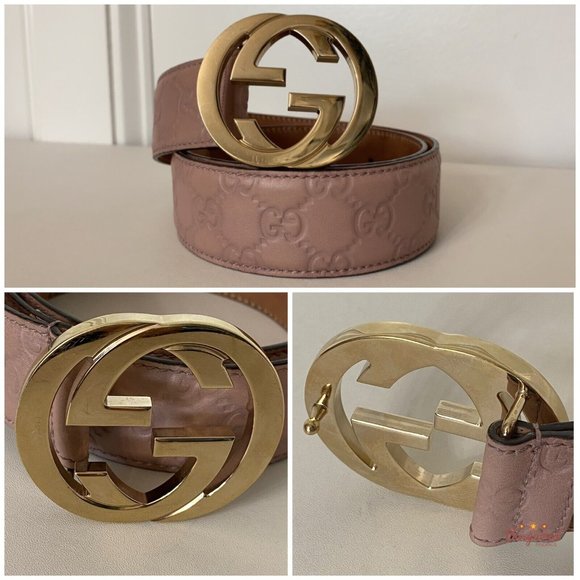 Authentic Gucci Pink Guccissima Leather Gold Interlocking G Buckle Belt 80/32 - Picture 5 of 12